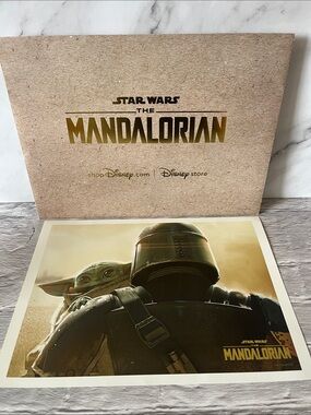 New Disney Star Wars Lithograph The Mandalorian Child Grogu Gold Foil Wall Art